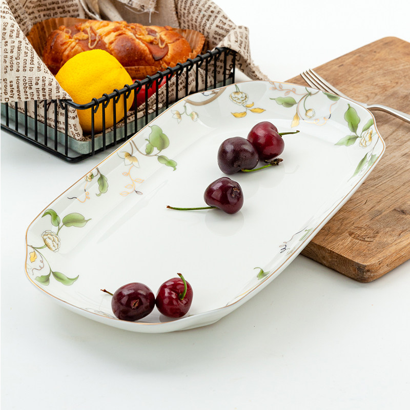 骨瓷大号蒸全鱼盘碟子12英寸欧式长方E形鱼盘花卉11家用花边深汤,餐饮具,盘,淘宝优惠券,粉丝福利购,淘宝优惠卷