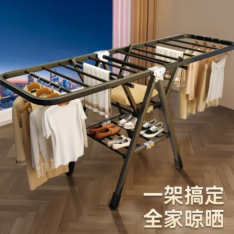 免安装家用落地式晾衣架阳台室内外晾衣杆可O移动多功能折叠晒衣图片