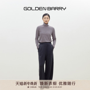 T恤202448 高领磨毛条纹长袖 GOLDEN BARRY金和百瑞春秋女装