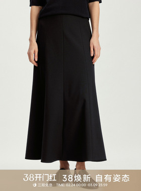 GOLDEN BARRY25秋冬新款极简百搭乌木黑气质优雅A字半身裙310243