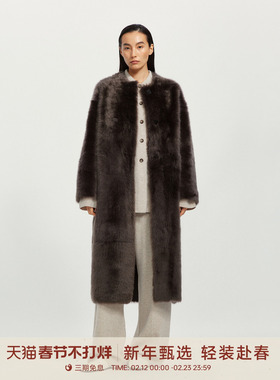 【羊毛羊皮】GOLDEN BARRY25冬高奢感简约圆领长款皮毛一体151034