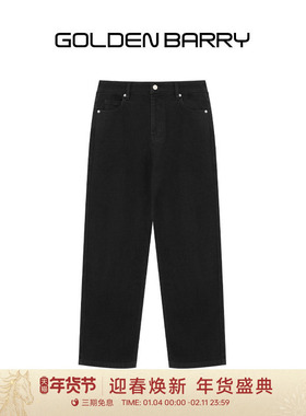 GOLDEN BARRY25秋冬基础简约百搭舒适磨毛黑色直筒牛仔裤503191