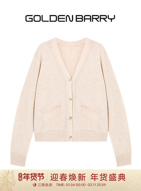 【100绵羊毛】GOLDEN BARRY25秋冬气质简约软糯细腻V领开衫241291