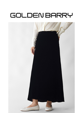 GOLDEN BARRY金和百瑞春秋优雅时髦气质黑色百搭丝绒半身裙310105