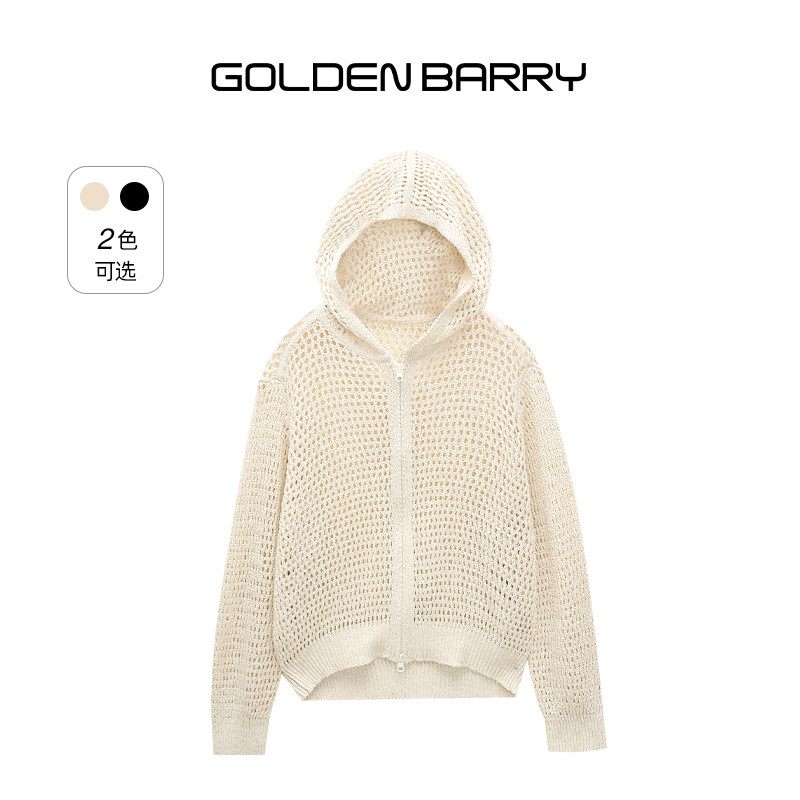 【流金岁月】GOLDEN BARRY金和百瑞春夏连帽镂空针织开衫女242277