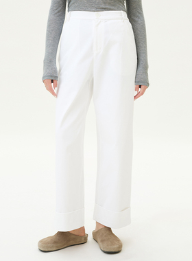 【淡雅白茶】GOLDEN BARRY金和百瑞春季休闲白色翻边阔腿裤511094
