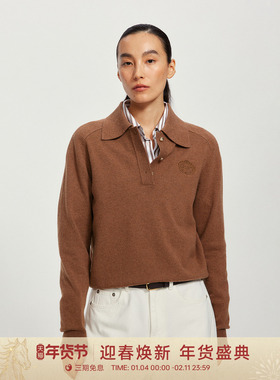 GOLDEN BARRY25秋冬高智老钱风POLO领叠穿羊毛混纺针织衫246465