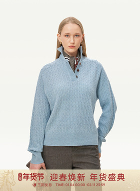 【100绵羊毛】GOLDEN BARRY25秋冬翻领麻花纹羊毛针织毛衣241285