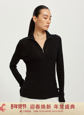 GOLDEN BARRY26早春经典高级感半开拉链立领100山羊绒毛衣243129