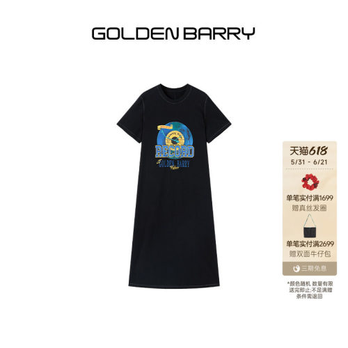 GOLDEN BARRY26夏美式复古做旧100棉休闲宽松印花连衣裙306056