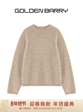 【100山羊绒】GOLDEN BARRY26春休闲宽松花驼圆领羊绒毛衣243124