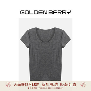 GOLDEN BARRY金和百瑞经典薄款圆领100%羊毛打底短袖T恤女201943