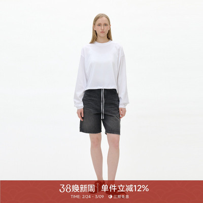 GOLDEN BARRY金和百瑞长袖极简圆领抽绳小衫女圆领春夏上衣202489