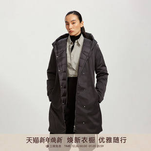 BARRY25冬韩系气质长款 GOLDEN 连帽腰带羽绒服132061 90白鹅绒