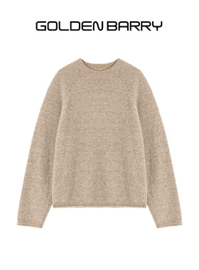 【100山羊绒】GOLDEN BARRY26春休闲宽松花驼圆领羊绒毛衣243124