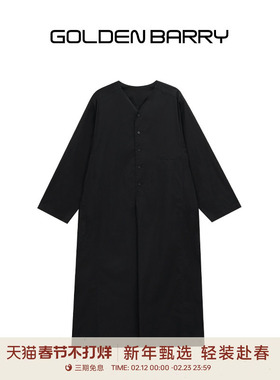 GOLDEN BARRY金和百瑞25年春静谧黑色气质100棉长袖连衣裙302326