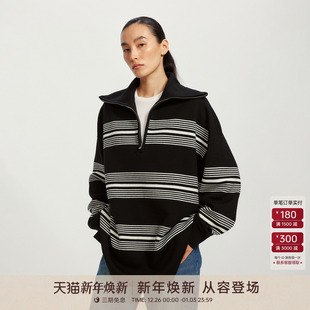 BARRY25秋冬慵懒高级宽松大翻领绵条纹毛衣241292 GOLDEN 羊毛