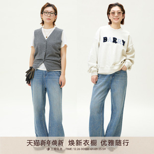 501127 女装 GOLDEN BARRY2025年春秋慵懒随性闪闪亮阔腿棉质牛仔裤