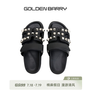 643046 GOLDEN BARRY金和百瑞25春夏新款 经典 百搭铆钉真皮拖鞋