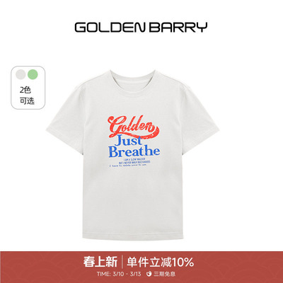 GOLDEN BARRY金和百瑞25夏美式复古印花圆领短袖T恤女上衣201035