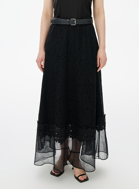 GOLDEN BARRY春新款简约日常设计感气质蕾丝镂空半身裙310187