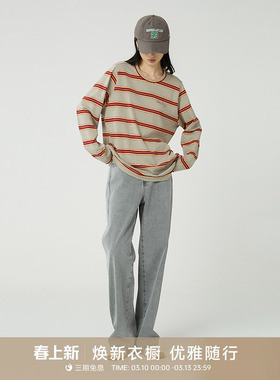 GOLDEN BARRY25秋新品美式复古水洗灰色牛仔全棉直筒裤女503175