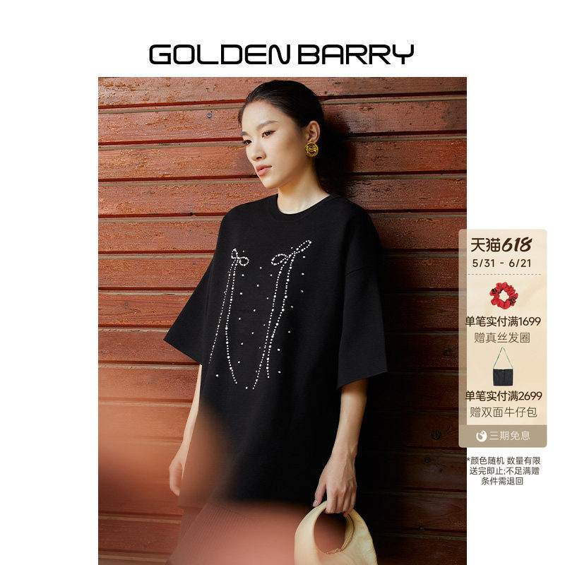 GOLDEN BARRY金和百瑞2025年春季烫钻蝴蝶结软糯圆领毛衣女246421