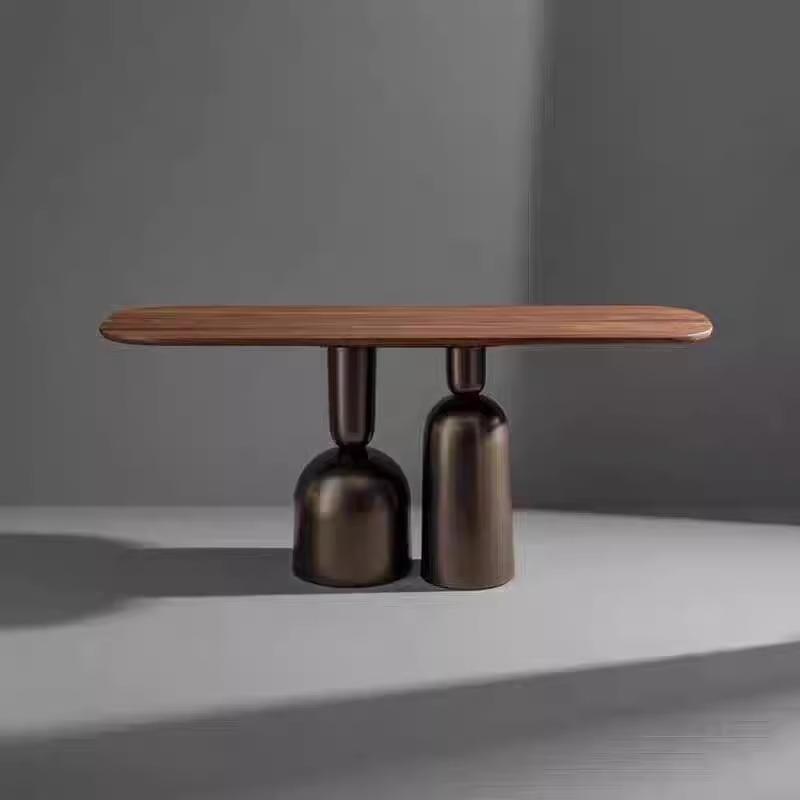 需定制中古风不锈钢玄关台靠墙玄关桌意式极简黑胡桃木台案入户条