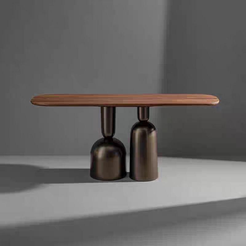 需定制侘寂风不锈钢玄关台灰钛玄关桌意式极简黑胡桃木台案入户条