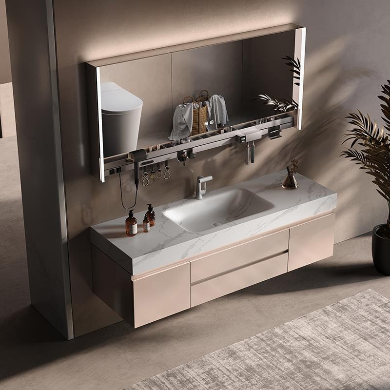 楠家匠2025新款浴室柜酒店风岩板热弯无缝一体盆卫生间洗漱台定制