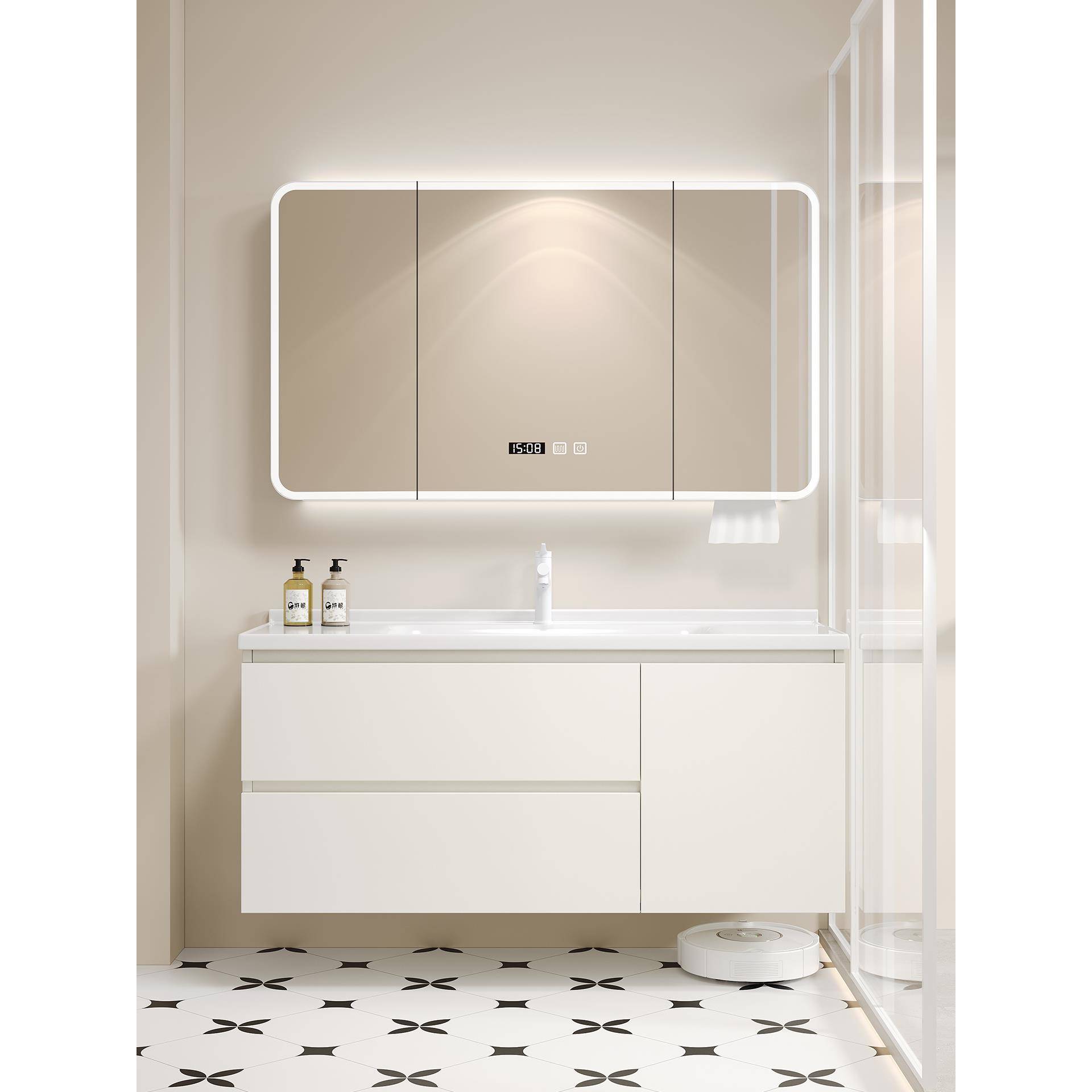 304不锈钢浴室柜陶瓷一体盆法式奶油风卫浴柜洗漱台洗手盆柜组合