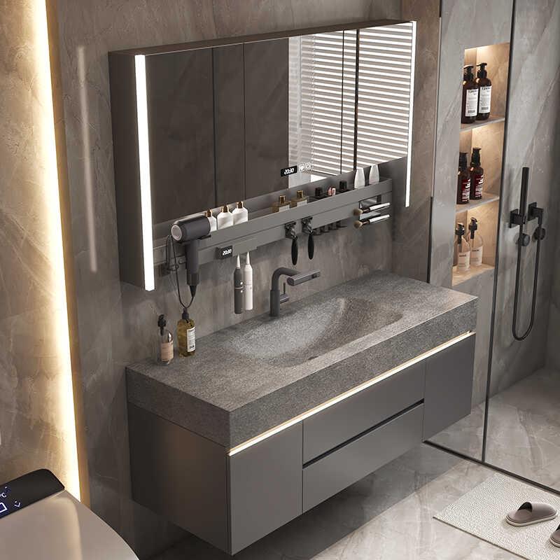 卫生间洗手脸盆池岩板热弯一体盆浴室柜组合卫浴柜洗漱台2025新款