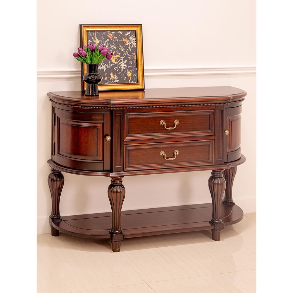 需定制美式古典实木玄关台客厅装饰储物柜隔断黑胡桃木半圆多功能