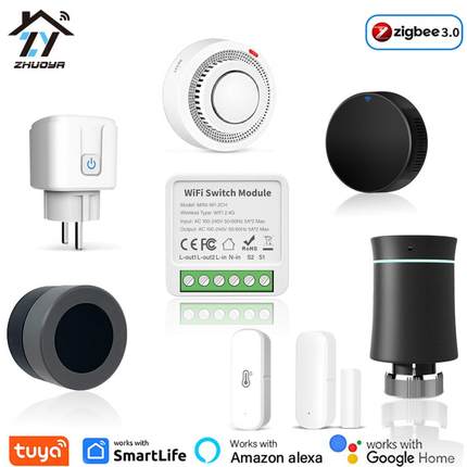 涂鸦智能家居zigbee无线开关WiFi智能温湿度传感器烟雾报警器水浸