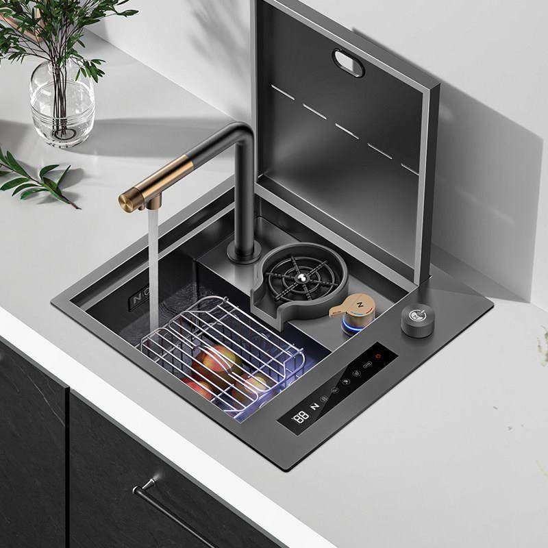 尼洛施智能果蔬清洗水槽双触媒净化水槽厨房纳米隐形阻尼盖板单槽