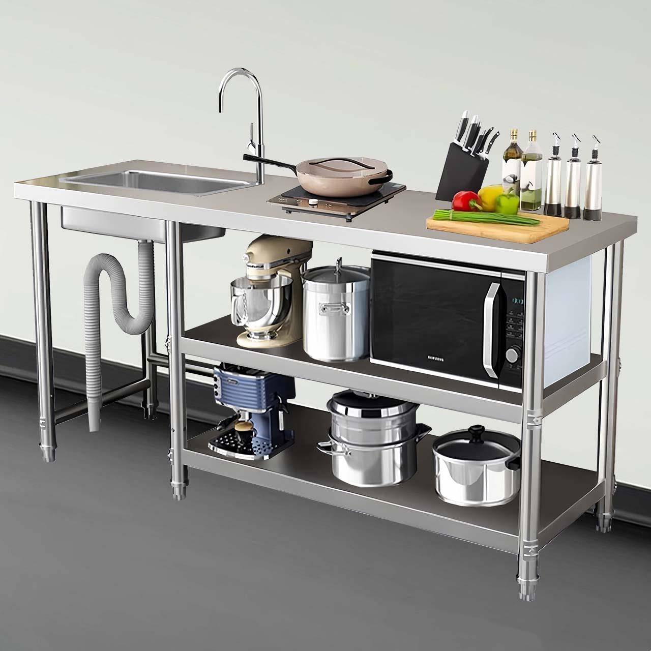 不锈钢工作台、水槽、灶具架、厨房砧板、洗碗、水槽、储物柜、储