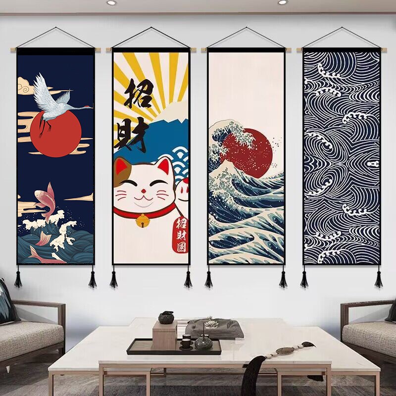 现货速发日式浮世绘布艺挂画背景墙装饰画餐厅书房挂布电表箱遮挡图片