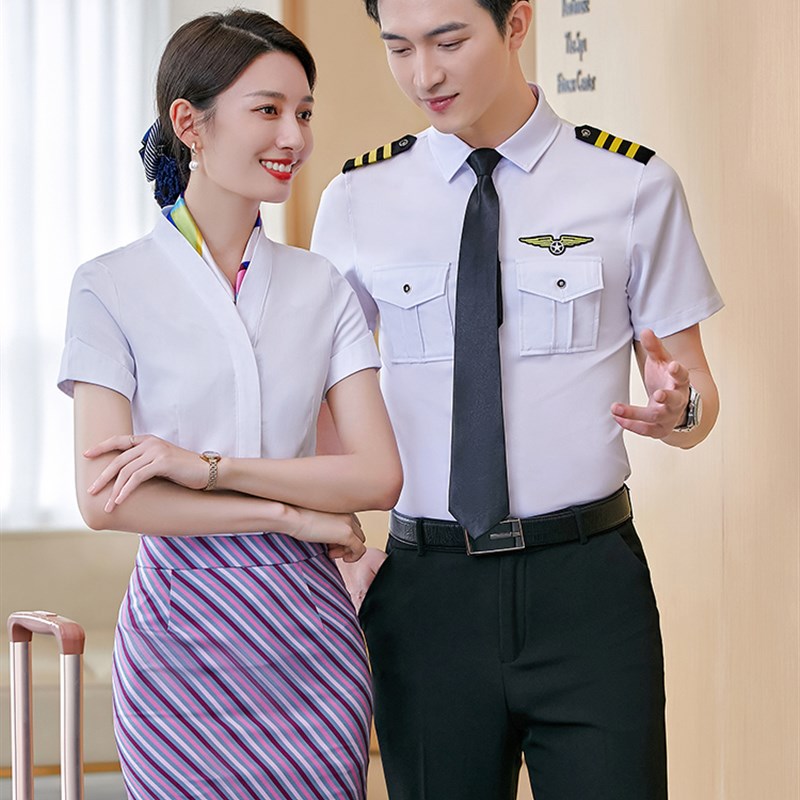 速发职业装男同款衬衣航空飞行员空姐制服机长空少乐队长红
