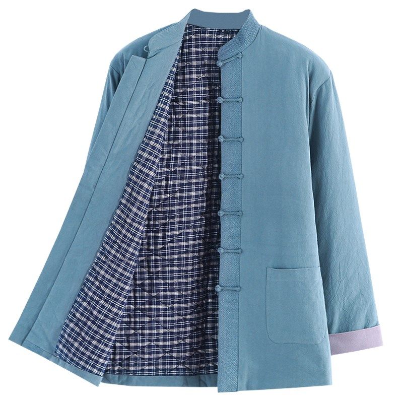 速发冬季麻棉中老年爷爷薄款棉服中式唐装保袄男轻盈棉暖棉衣居士