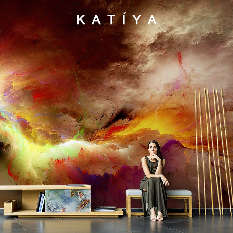 速发Katiya祥云墙布立体电视背景墙壁纸客厅油画抽象壁画8D