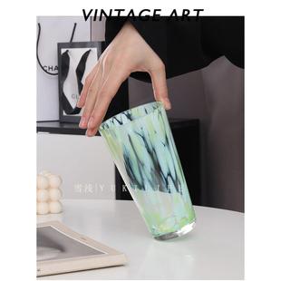 奶玻璃 津轻啤酒杯水杯饮料杯子中古杯ins 绿硝子小众奶白硝子杯