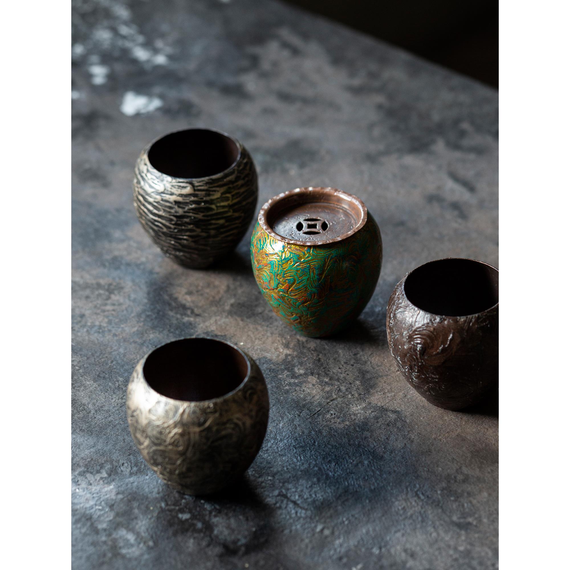 米白漆建水纯手工天然漆器茶具洗小铜轮胎水碗茶渣罐中国茶道