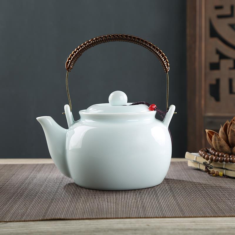 青瓷陶瓷提梁壶大容量凉水壶中式家用耐热水壶饭店餐厅泡茶壶