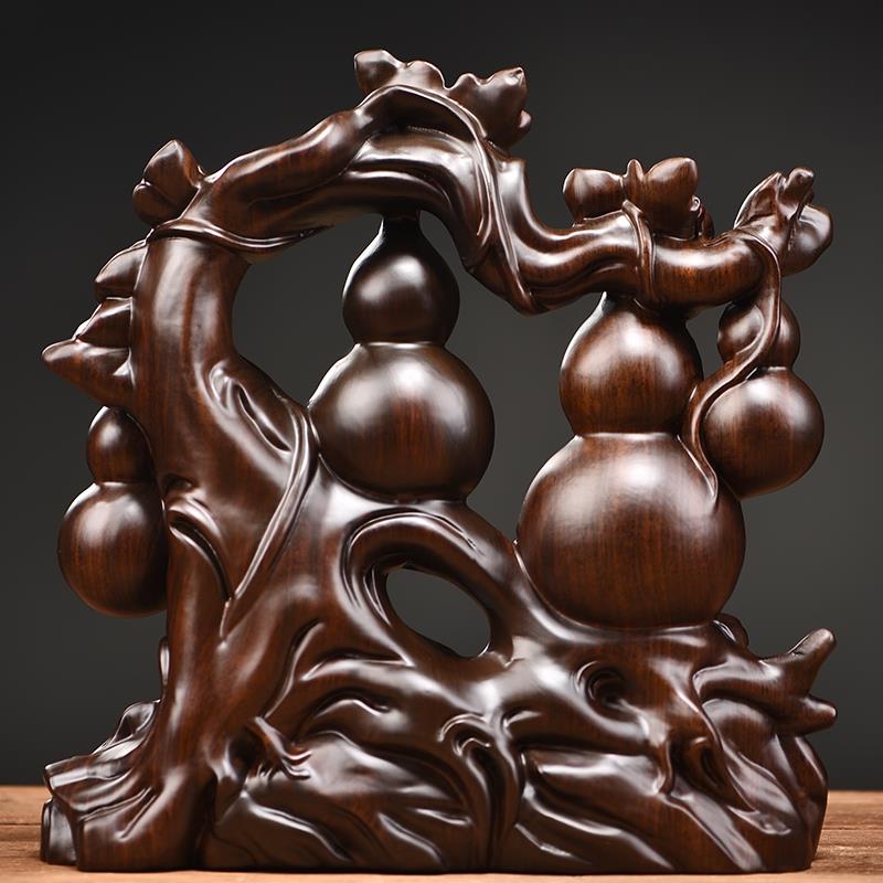 黑檀木雕刻五福临门摆件实木福禄寿禧财葫芦工艺礼品乔迁开业送礼