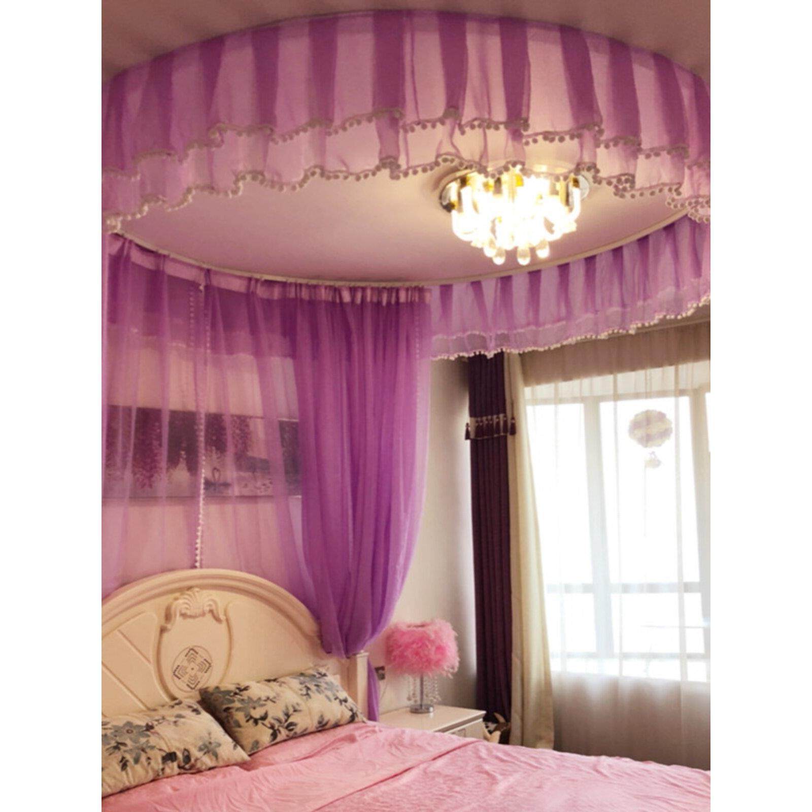 圆顶圆床轨道公主欧洲宫床帘纱布床帘装饰纱布酒店家居毛球隔断帘