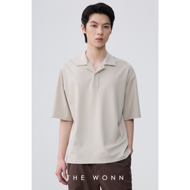 THE WONN日本进口天丝尼龙混纺短袖POLO衫极简轻奢短袖马球衫