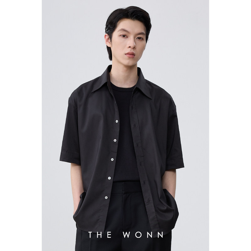 THE WONN天丝莫代尔混纺廓型休闲短袖衬衫极简轻奢通勤抗皱衬衫