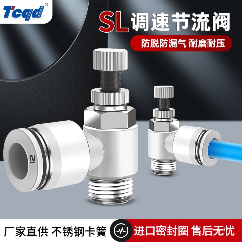 白色气动调节SL4-M5节流阀SL8-02插管接头SL6-01可调SL10/SL12-04