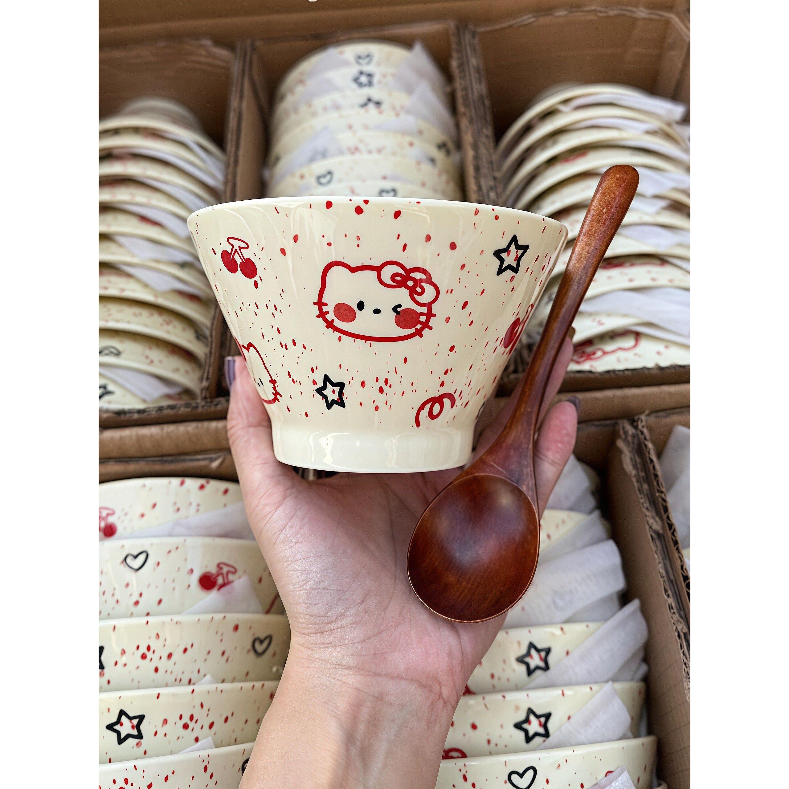哈喽kitty斗笠碗陶瓷家用高级感高颜值凯蒂猫米饭碗个人专用饭碗