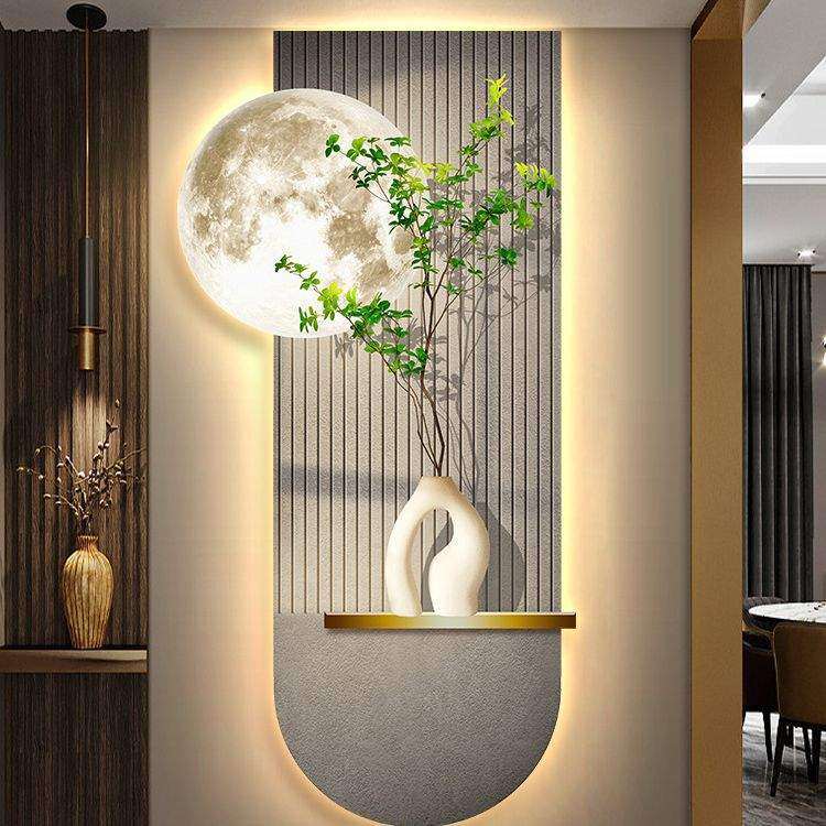 侘寂风玄关装饰画绿植高级感客厅背景墙发光灯画轻奢走廊过道挂画,3C数码配件,USB灯,淘宝优惠券,粉丝福利购,淘宝优惠卷
